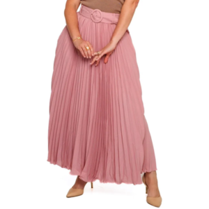 Pink pleated skirt with included belt_ malaquitasfashionstore_Shop_ women's clothing store