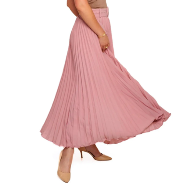 Pink pleated skirt with included belt_ malaquitasfashionstore_Shop_ women's clothing store