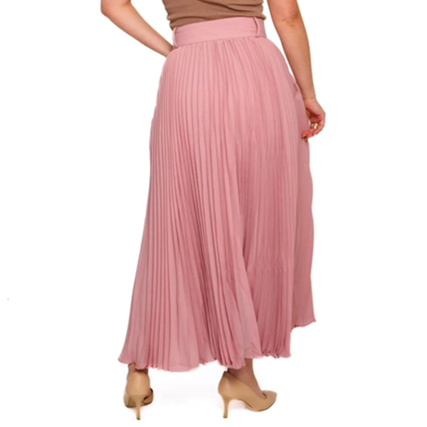 Pink pleated skirt with included belt_ malaquitasfashionstore_Shop_ women's clothing store