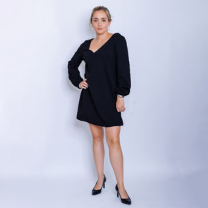 Elegant over size black dress with beautiful silver strip on the back_malaquitasfashionstore_Shop_ women's clothing store