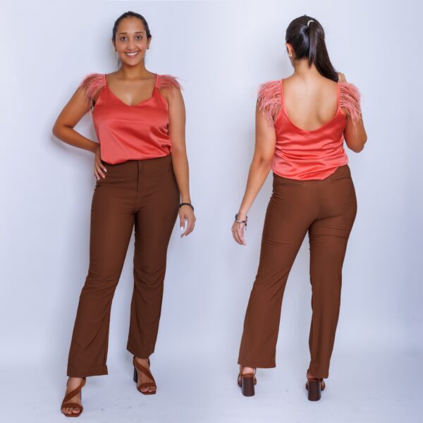 Dark brown pants_malaquitasfashionstore_Shop_ women's clothing storeOrange silk skirt_malaquitasfashionstore_Shop_ women's clothing store